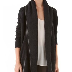 Vince Wool Leather Trim Open Cardigan Sweater